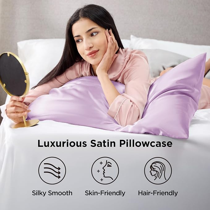 Bedsure Satin Pillowcase 2 Pack Similar to Silk Pillow Cases Standard Size - Image 2