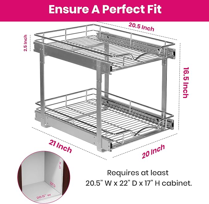 HOLDN’ STORAGE Two Tier Pull Out Cabinet Organizer, Individual Sliding Drawers - Image 3