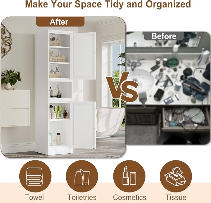 67" Tall Narrow Storage Cabinet Metal Bathroom Cabinet - Image 8