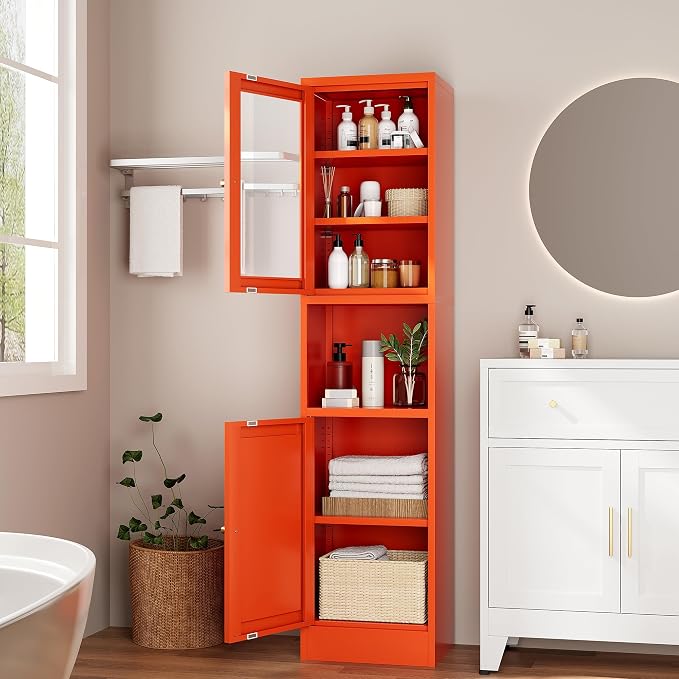 Metal Bathroom Storage Cabinet, Tall Narrow Cabinet - Image 3