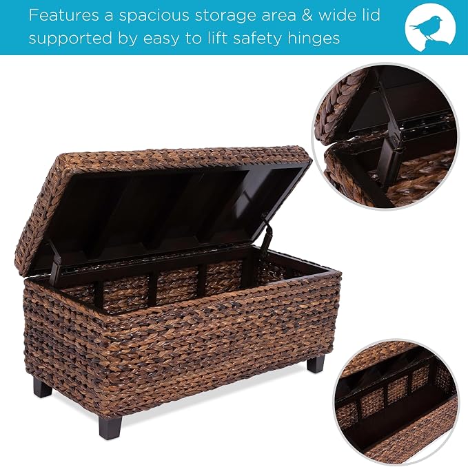 BIRDROCK HOME Abaca Storage Bench – Hand-Woven Wicker Entryway Bench w/Lift-Top - Image 5