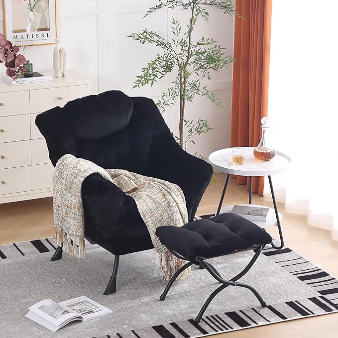Lazy Chair with Ottoman, Modern Chair with Folding Footrest, Lounge Accent Chair by Furlide