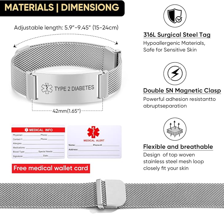 VNOX Medical Alert Id Bracelet for Men Women, Custom Engraving Adjustable - Image 4