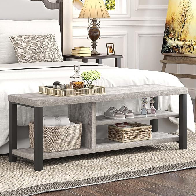 FOLUBAN Shoe Storage Bench, Rustic Wood Entryway Bench - Image 4