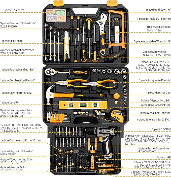 Tool Kit Box Drill Set：DEKOPRO Home Mechanic Toolbox - Image 2
