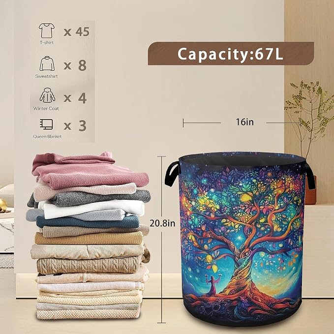 Cosmic Tree Laundry Hamper, Collapsible Laundry Baskets, Tree of Life Dirty - Image 3