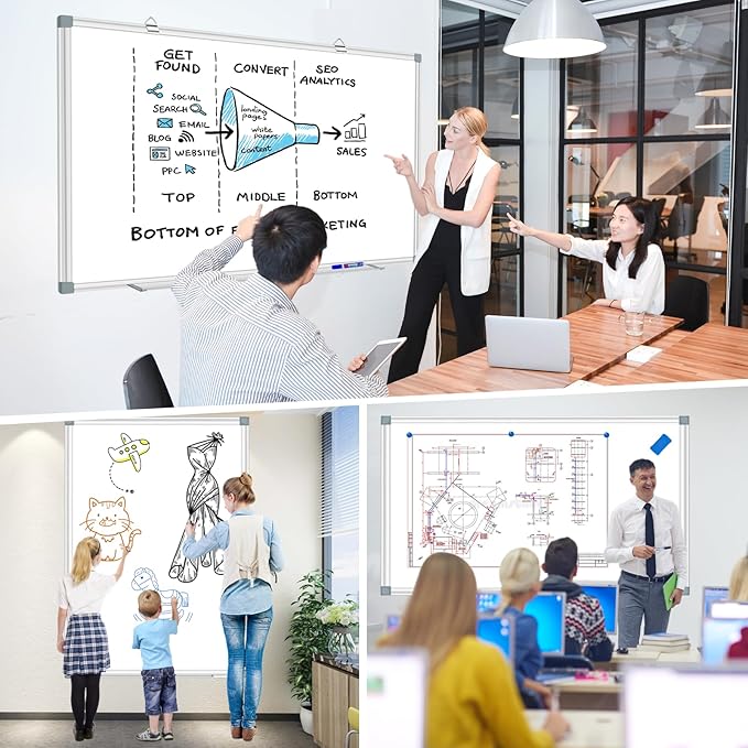 H-Qprobd 6'x4' Large Magnetic White Board Dry Erase Whiteboard - Image 7