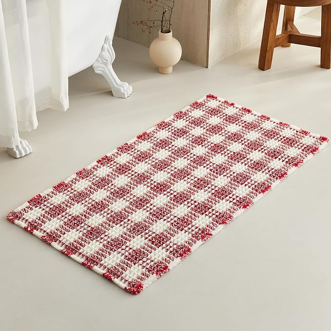 Waffle Bath Mat, Boho Christmas Bathroom Rugs Non Slip Washable Absorbent by TYUU
