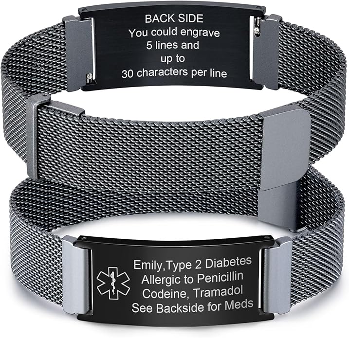 VNOX Medical Alert Id Bracelet for Men Women, Custom Engraving Adjustable by VNOXJEWELRY