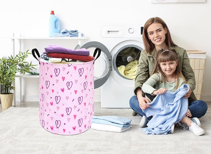 19.7" Round Pink Valentine's Day Laundry Clothes Hamper Laundry Basket - Image 5