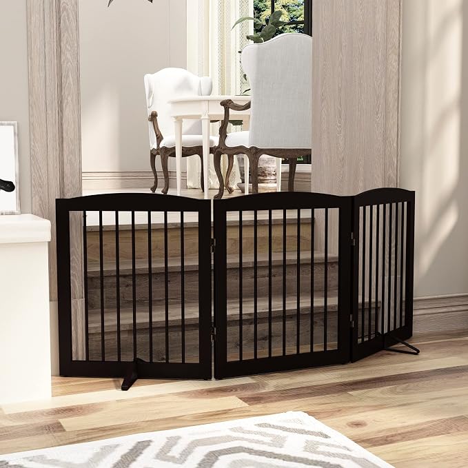 Freestanding Pet Gate for Dogs, Foldable Wooden Dog Gate for House, Indoor Dog - Image 7