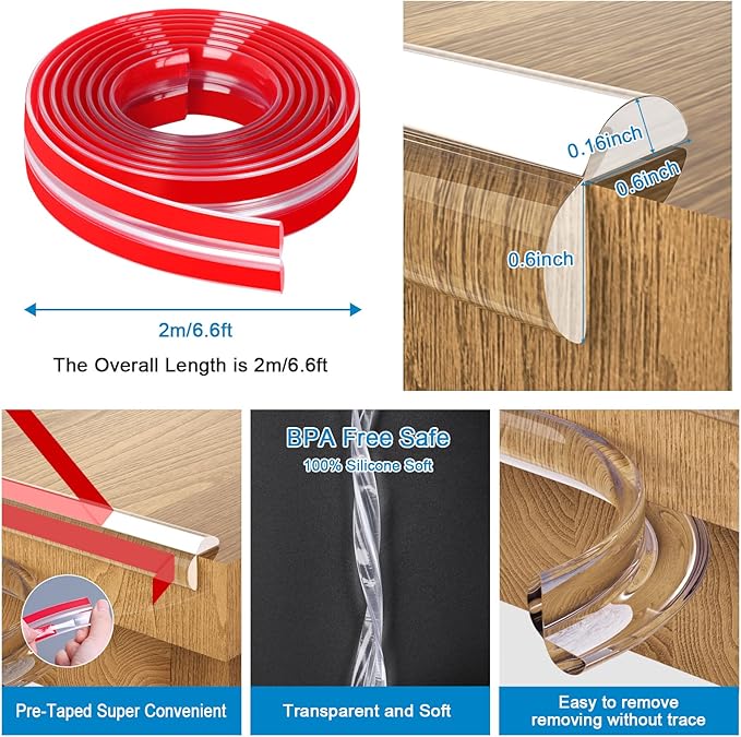 Baby Proofing, 0.6in Edge Protector Strip Clear, Thickened Silicone Soft Corner - Image 3