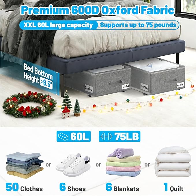 Under Bed Storage with Wheels, Quick Assembly Underbed Shoe Storage Containers - Image 2