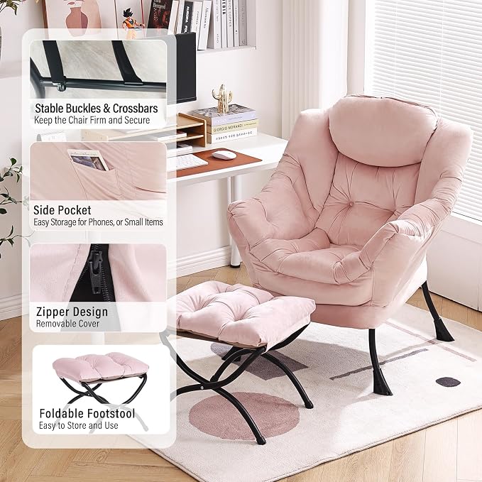 Lazy Chair with Ottoman, Modern Chair with Folding Footrest, Lounge Accent Chair - Image 6