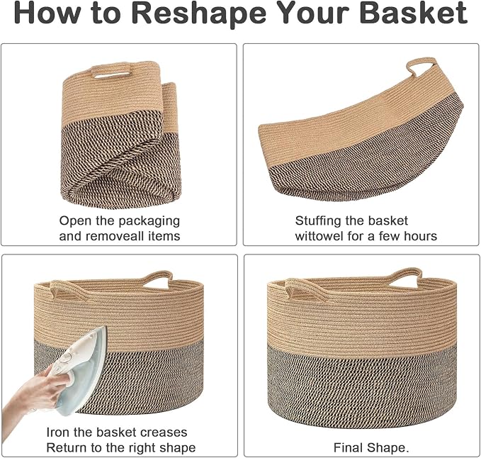 Large Storage Basket with Handle, 23.6" x 23.6" x 15.7" Blanket Basket Storage - Image 8