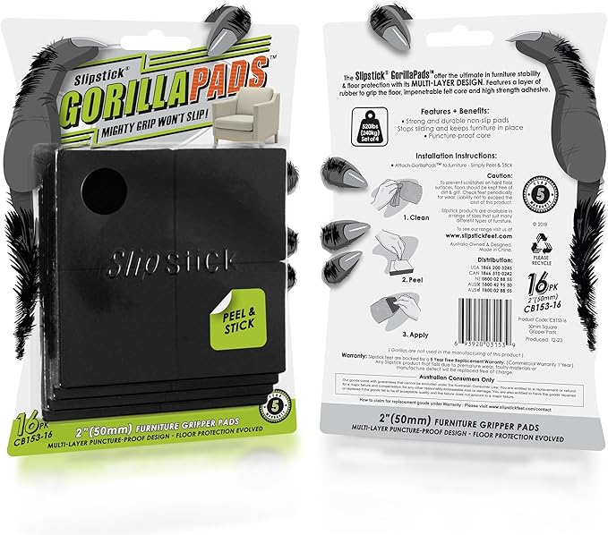 Slipstick GorillaPads Non Slip Furniture Pads/Gripper Feet Floor Protectors - Image 4