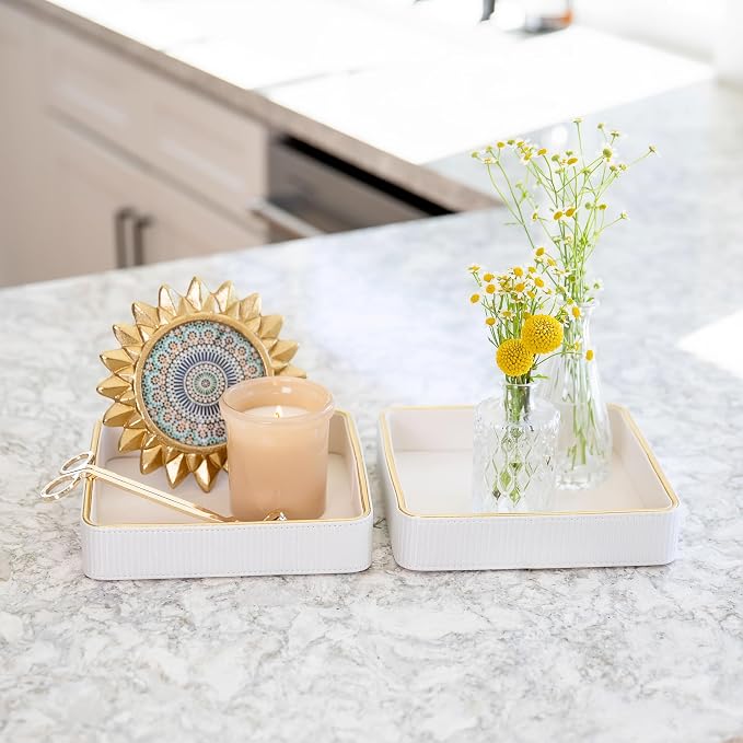 2 Pack White Catch All Trays for Jewelry| Small Leather Valet Tray| Key Bowl - Image 6