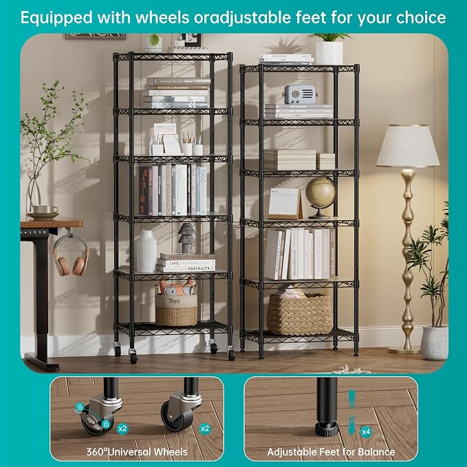 SINGAYE 6 Shelf Storage Wire Shelves Closet Bathroom Organizers Metal Pantry - Image 6