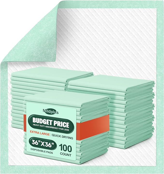 100 Count Disposable Bed Pads, 36x36 Inch Extra Large Incontinence Underpads | by MILDPLUS