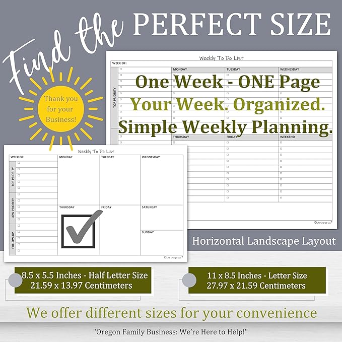 Weekly TO DO List Notepads Task Pad Planner w/Daily Checklist, Priority ToDo & - Field & Grace