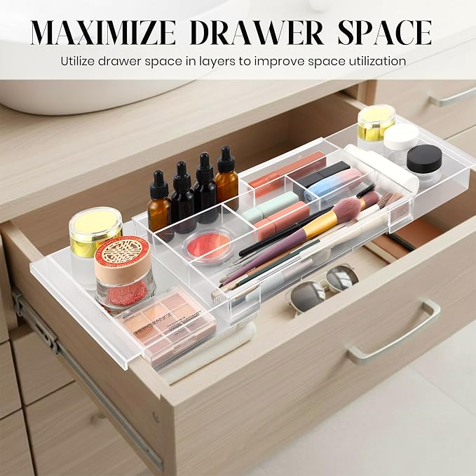 2Pack Shallow Expandable Drawer Organizer, Adjustable 12.5”–20” Clear Plastic - Image 8
