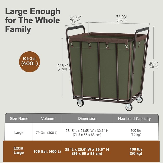 Hoctieon Large Laundry Cart - Field & Grace
