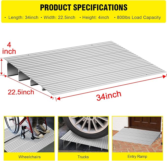 Door Threshold Ramp 4" Rise Door Ramp Aluminum Entry Ramp or Doorways Rated 800 - Image 2