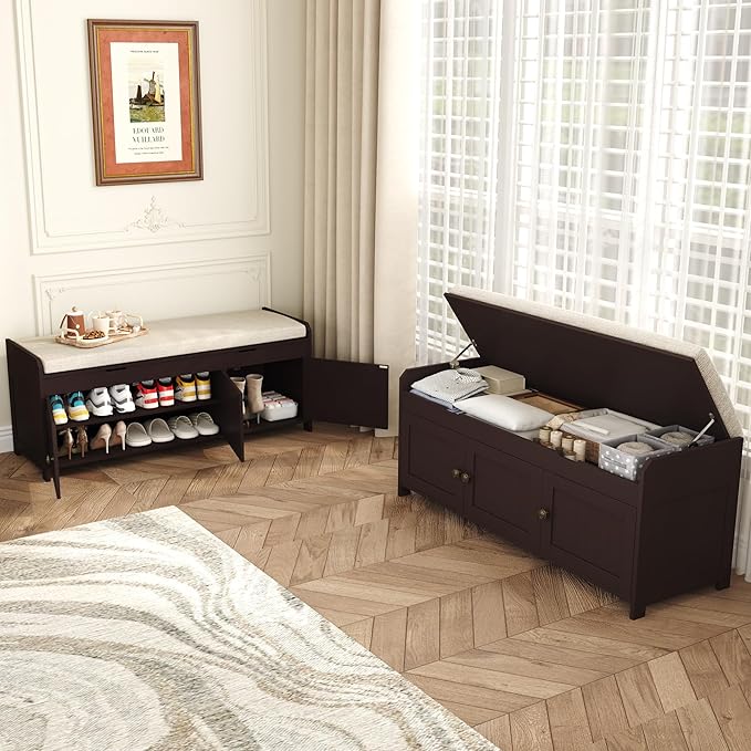 HOMEFORT 41.3" Shoe Bench with Lift Top Storage, Entryway Bench with Cushioned - Image 2