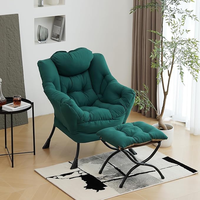 Modern Lazy Chair with Folding Footrest, Lounge Accent Reading Chair by Furlide