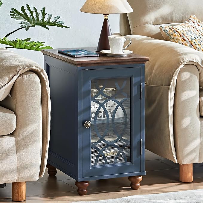 Narrow Side Table with Glass Door, 18 x 14'' Night Stand with Adjustable Shelf by Joaxswe