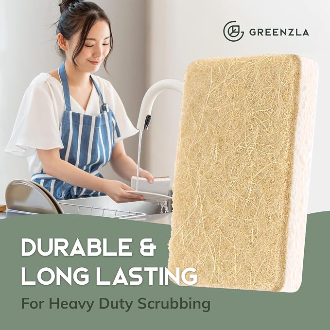 Greenzla Kitchen Sponges, Odor Free Plant-Based Dish Sponges, Non-Scratch Sisal - Field & Grace