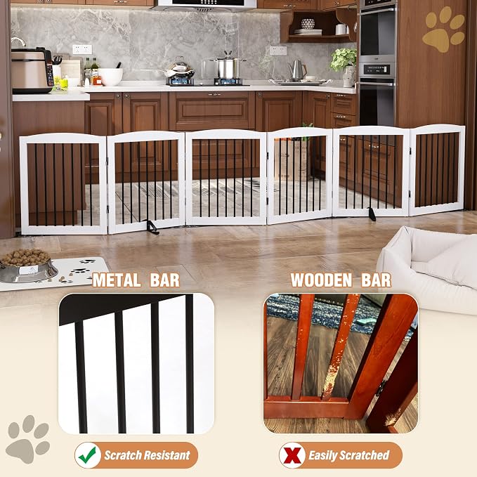 Freestanding Pet Gate for Dogs, Foldable Wooden Dog Gate for House, Extra Wide - Image 4