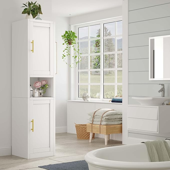67" Tall Narrow Storage Cabinet Metal Bathroom Cabinet - Image 2