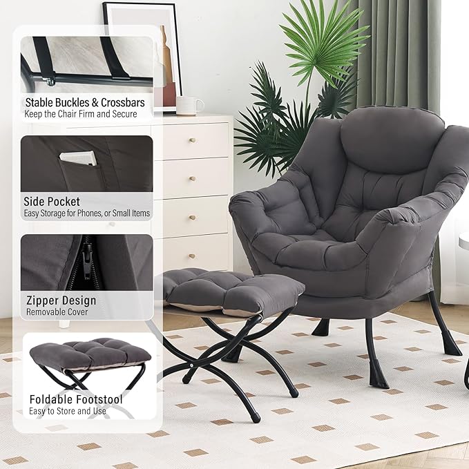 Lazy Chair with Ottoman, Modern Chair with Folding Footrest, Lounge Accent Chair - Image 5