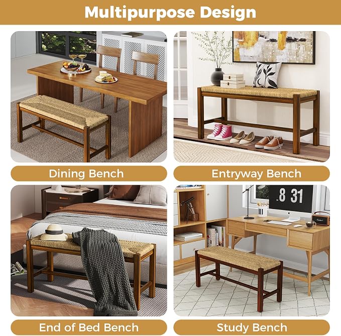 GOFLAME 40” Dining Bench Set of 2, Farmhouse Boho Entryway Bench - Image 8