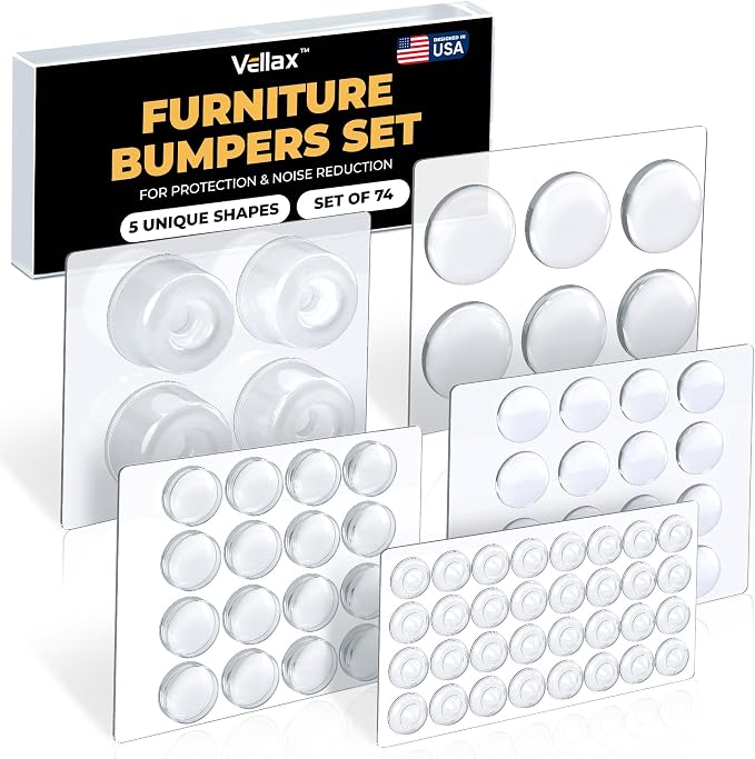74 Clear Silicone Bumpers & Wall Protectors – 5‑Shape Self‑Adhesive Pads by Vellax