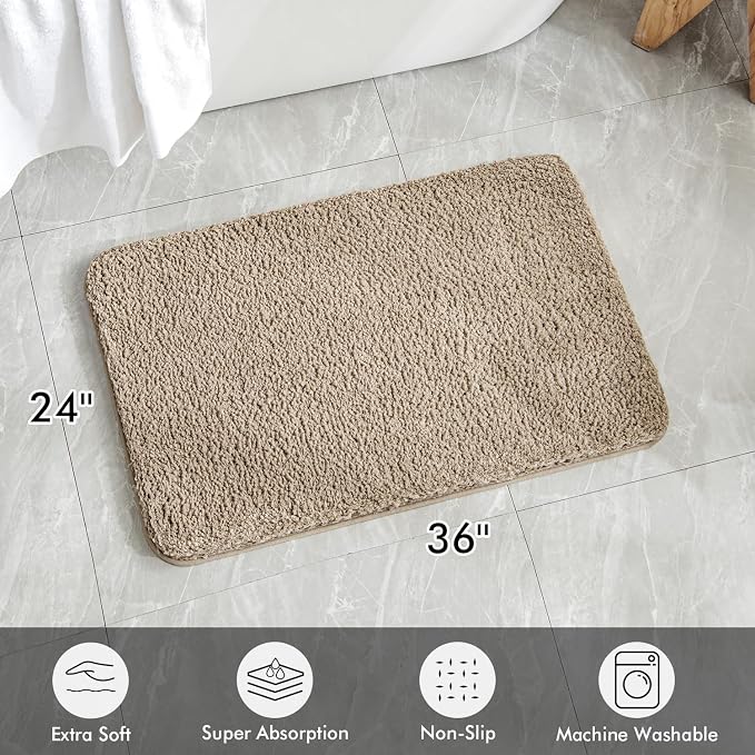 MIULEE Tan Absorbent Bathroom Rugs, Soft Large Bath Mats Non-Slip and - Image 2