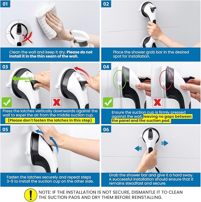 LEVERLOC Grab Bars for Bathtubs and Showers 2 Pack Suction Grab Bar, Heavy Duty - Image 5