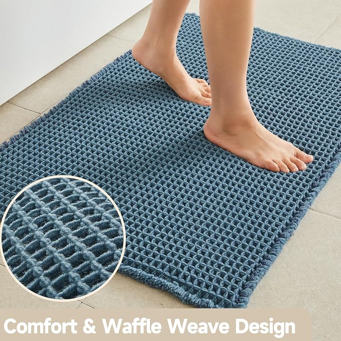 Waffle Bath Mat, Boho Bathroom Rugs Non Slip Washable Super Absorbent Quick Dry - Image 3