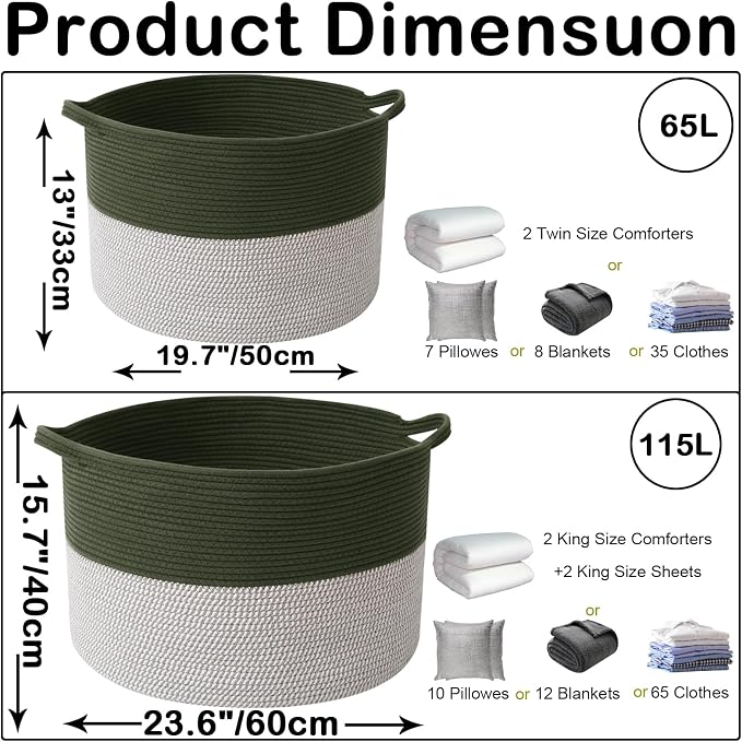 Large Storage Basket with Handle, 19.7" L x 19.7" W x 13" H Blanket Basket - Image 2