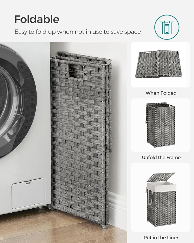 SONGMICS Laundry Hamper with Lid, 17.2 Gallon Synthetic Rattan Clothes Laundry - Field & Grace