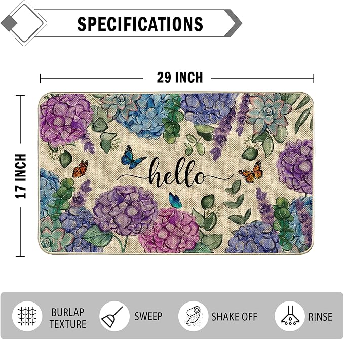 Welcome Spring Door Mat Hydrangea Flowers Doormat Indoor Outdoor Entrance - Image 3