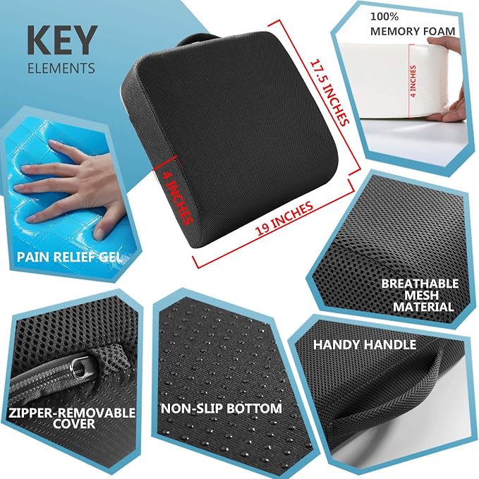 YOUFI Extra Thick Large Seat Cushion -19 X 17.5 X 4 Inch Gel Memory Foam Cushion - Image 3