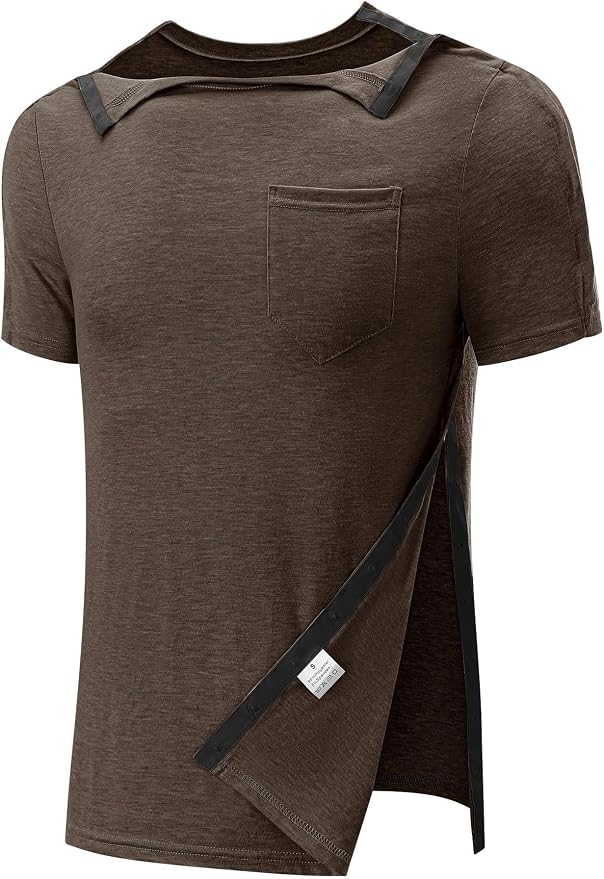 Poriff Men's Post Shoulder Surgery Recovery Shirts Full Tear Away Short Sleeve by PORIFF
