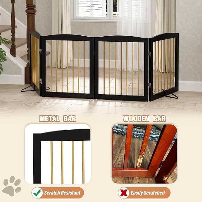 Freestanding Pet Gate for Dogs, Foldable Wooden Dog Gate for House, Indoor Dog - Image 4