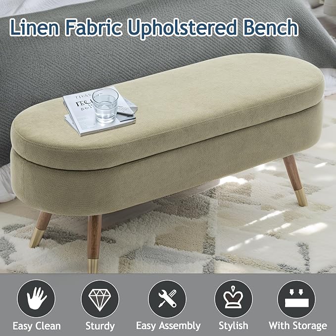 IAFIKE Oval Storage Bench 43.5" Ottoman Bench Upholstered Boucle Fabric - Image 3