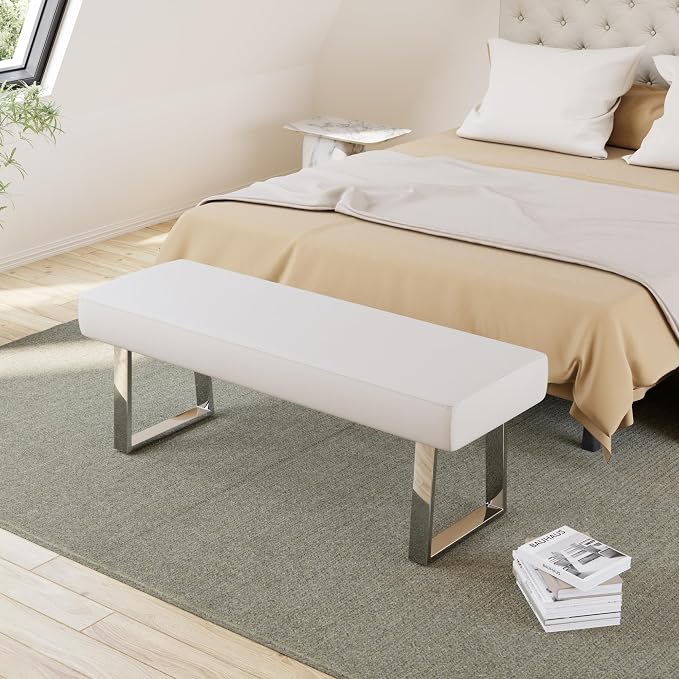 JIEXI Bedroom Bench, Bed end upholstered Bench, Indoor Corner Small Footstool - Image 4