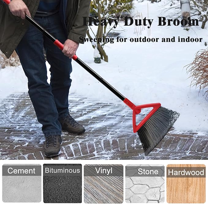 Heavy Duty Broom Outdoor and Indoor, 2 Pack Upgraded Commercial Angle Brooms - Image 2