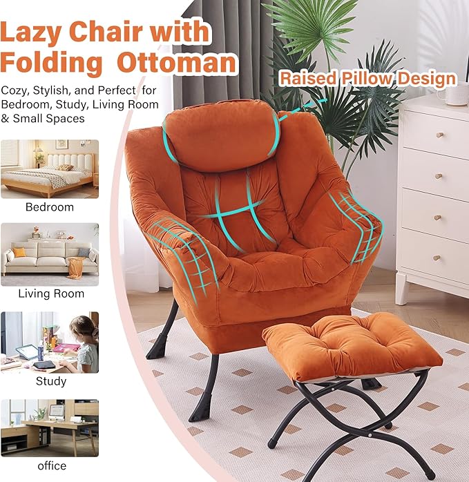 Lazy Chair with Ottoman, Modern Chair with Folding Footrest, Lounge Accent Chair - Image 4