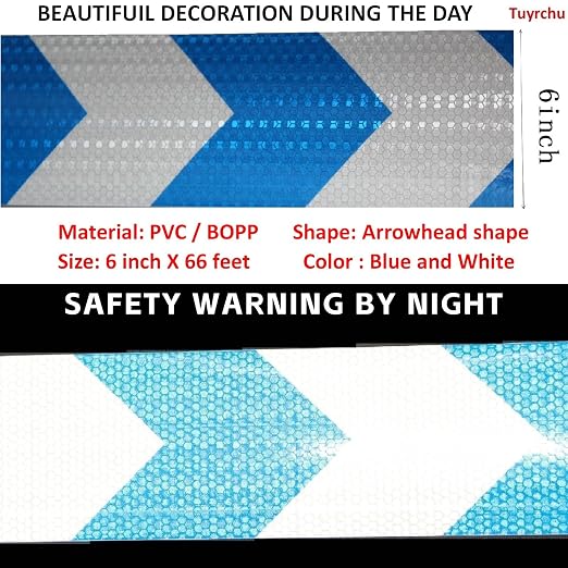 Blue and White Reflective Tape Outdoor Waterproof 6 inch X 66 feet, High - Image 3